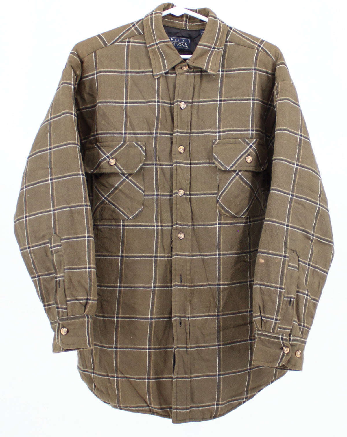 Basic Editions Olive Green Plaid Print Flannel Shirt