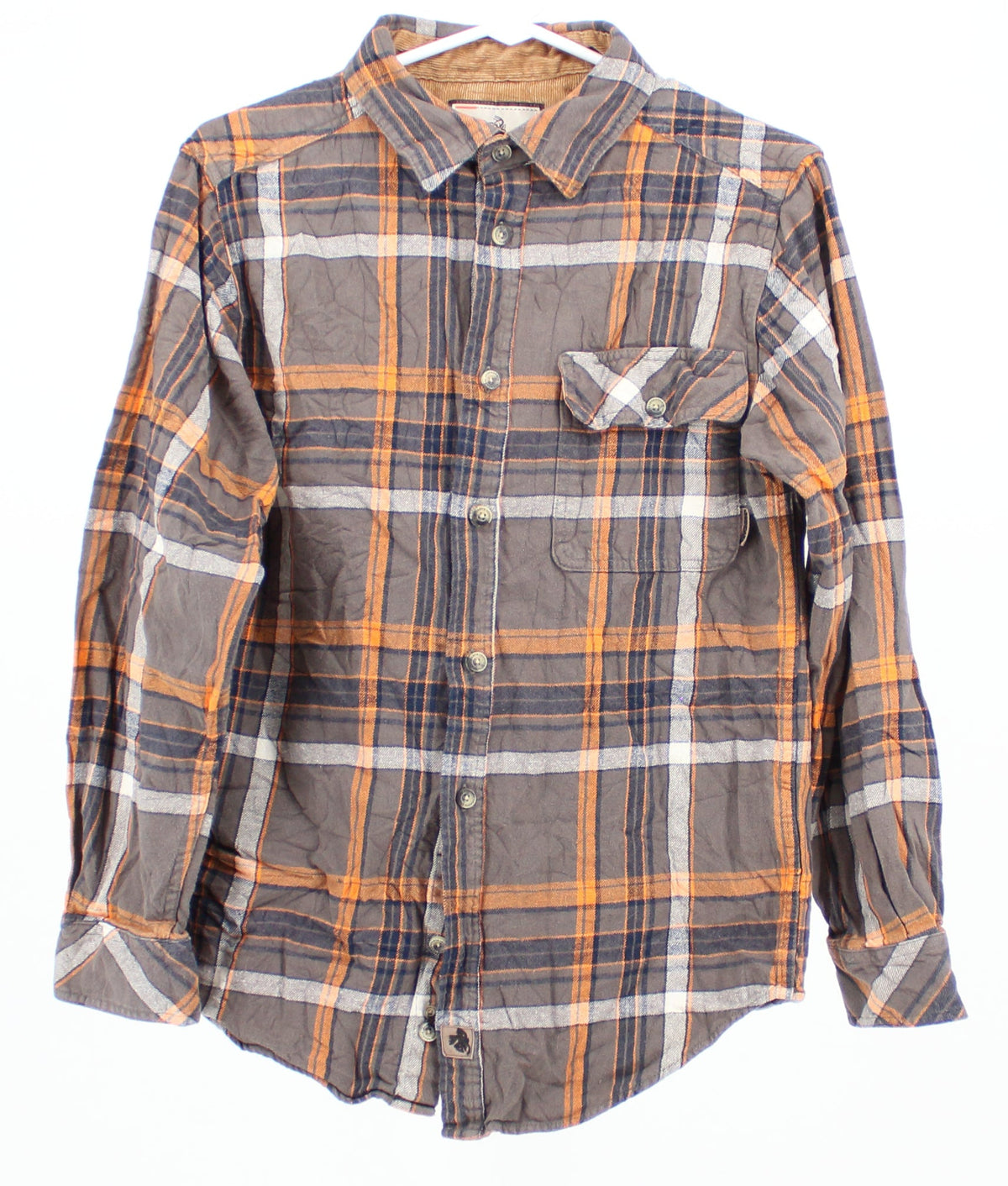 Legendary Whitetails Grey Orange and Blue Plaid Flannel Shirt