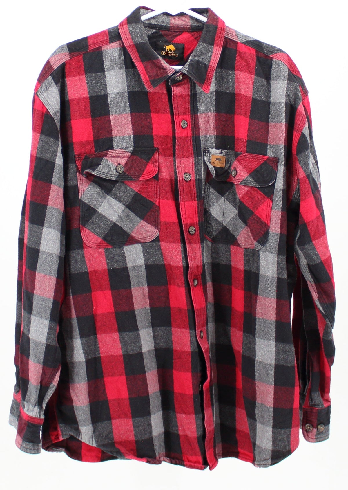 Oxgear Red Black and Grey Plaid Flannel Shirt