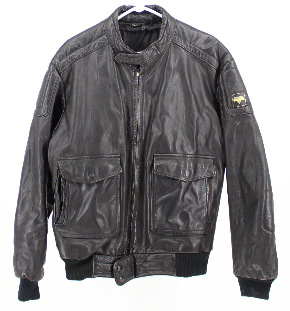 Nelson Rigg Black Bomber Leather Jacket With Ribbed Waist