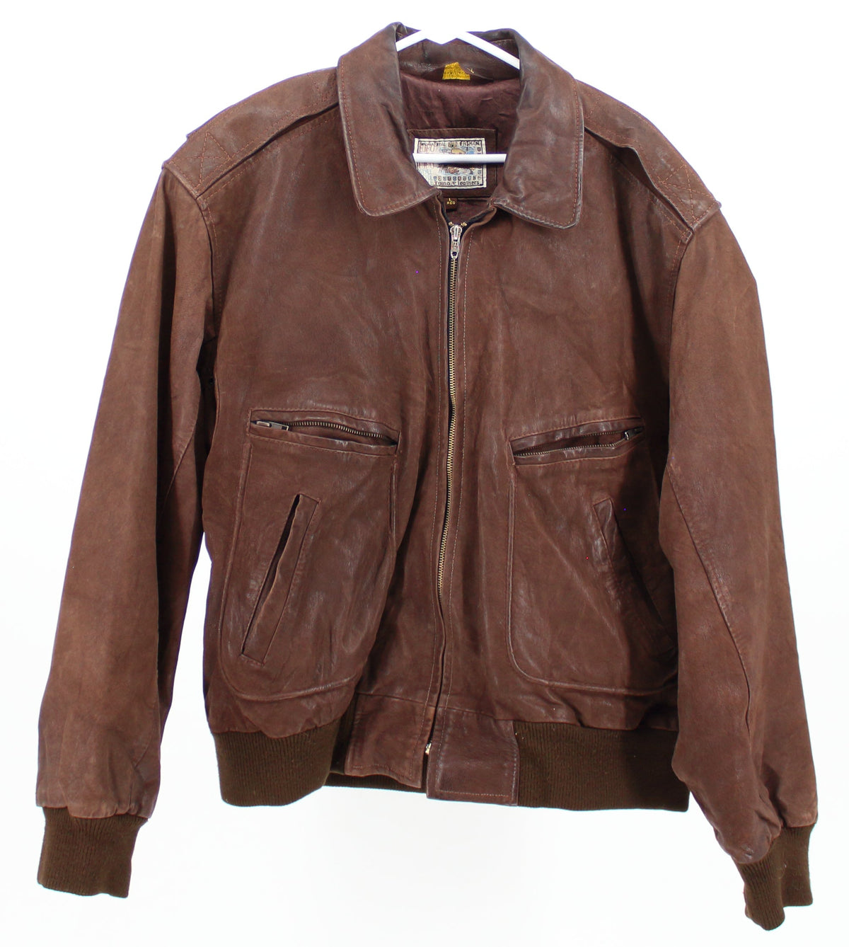 Gino Leathers Brown Bomber Jacket With Ribbed Waist