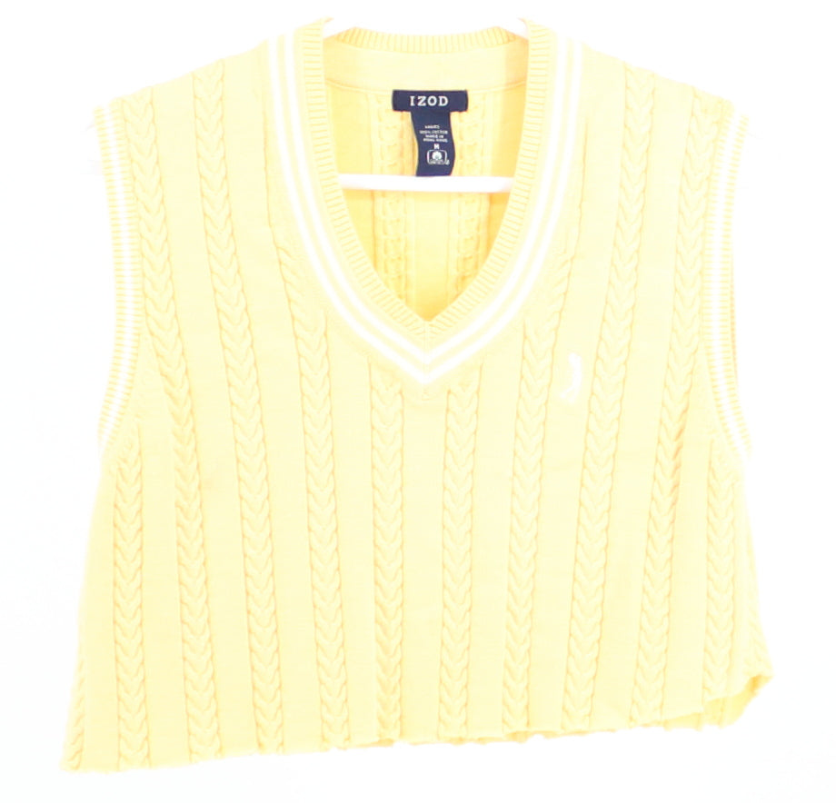 Izod V Neck Knit Yellow Cropped Vest