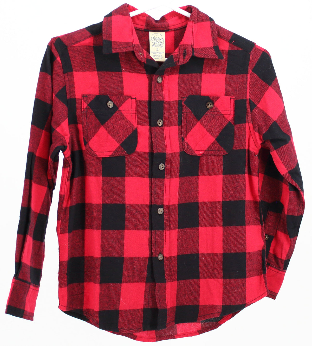 Faded Glory Plaid Print Flannel Red and Black Shirt