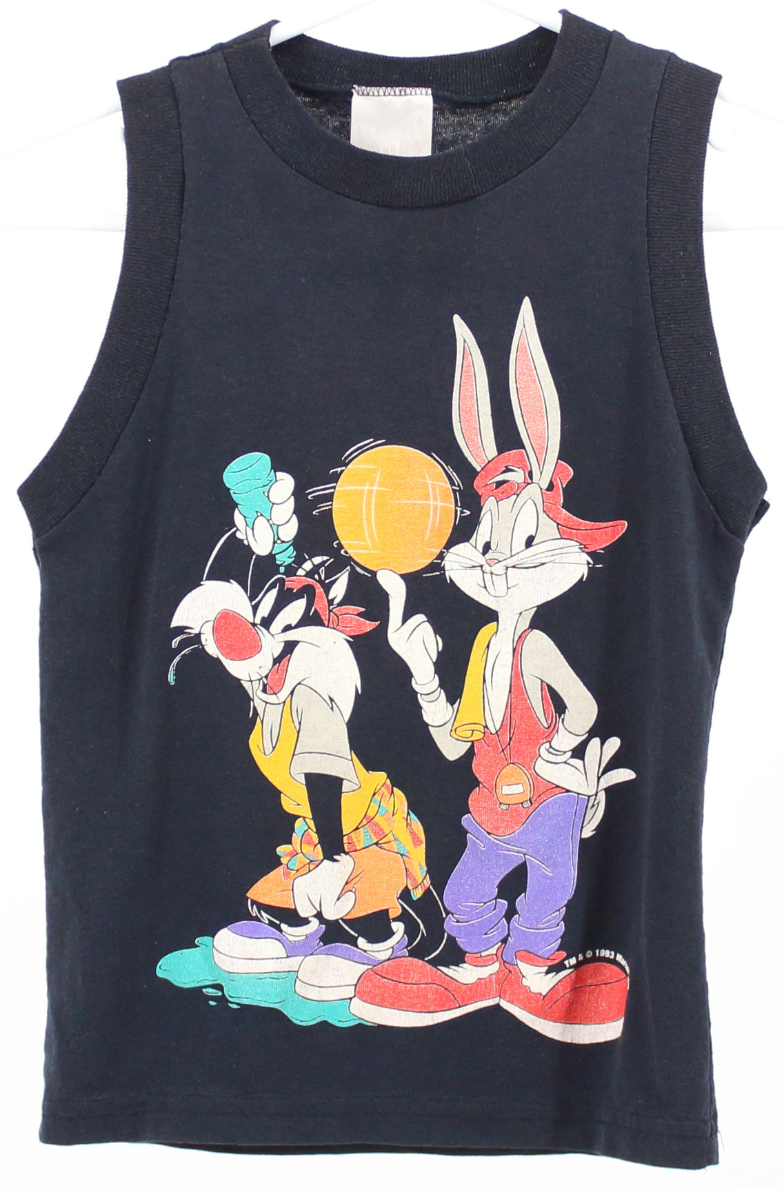 PCA Athletic Bugs Bunny and Sylvester Silk Print Front and Back Black Tank Tee