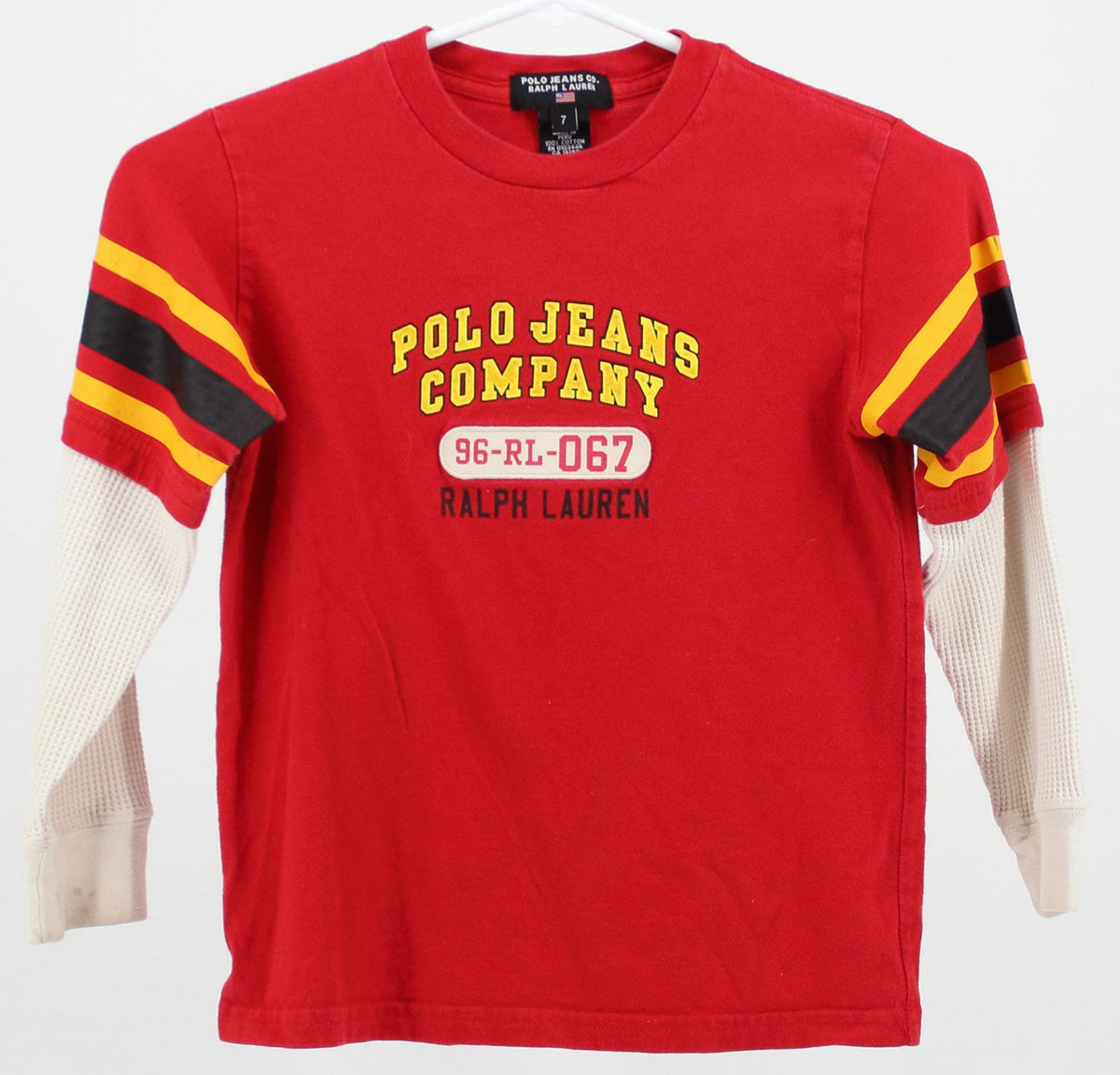 Polo Jeans Co. Ralph Lauren Flocked Logo Long Sleeve Red T-Shirt