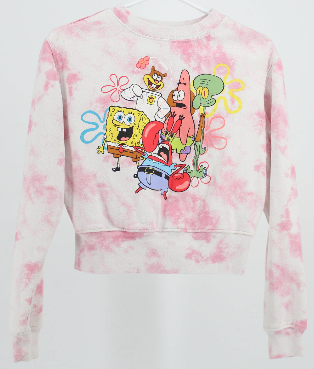 Nickelodeon Sponge Bob Squarepants Silk Printed White and Pink Tie Dye Sweatshirt