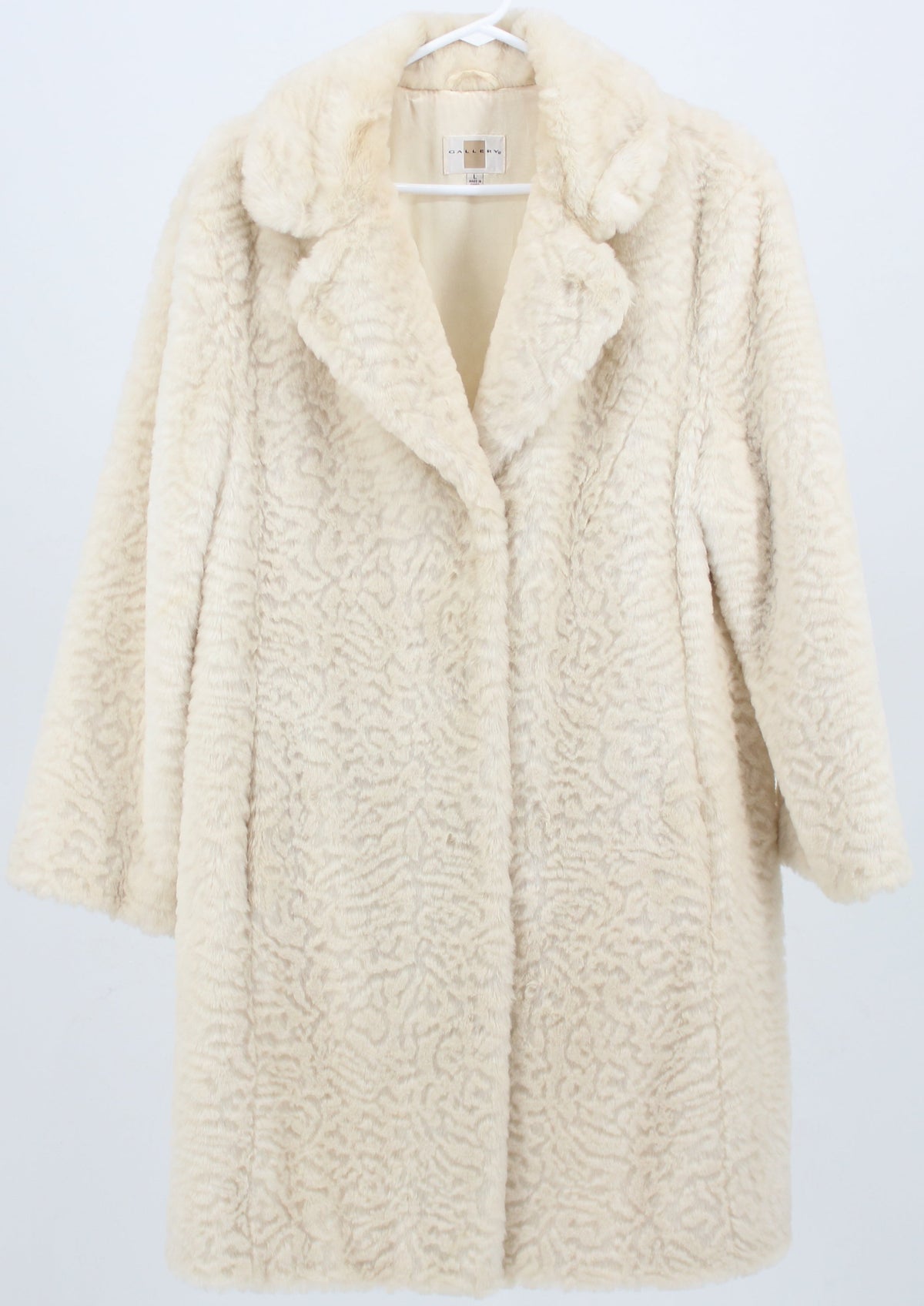 Gallery Mid Off White Jacquard Faux Fur Coat