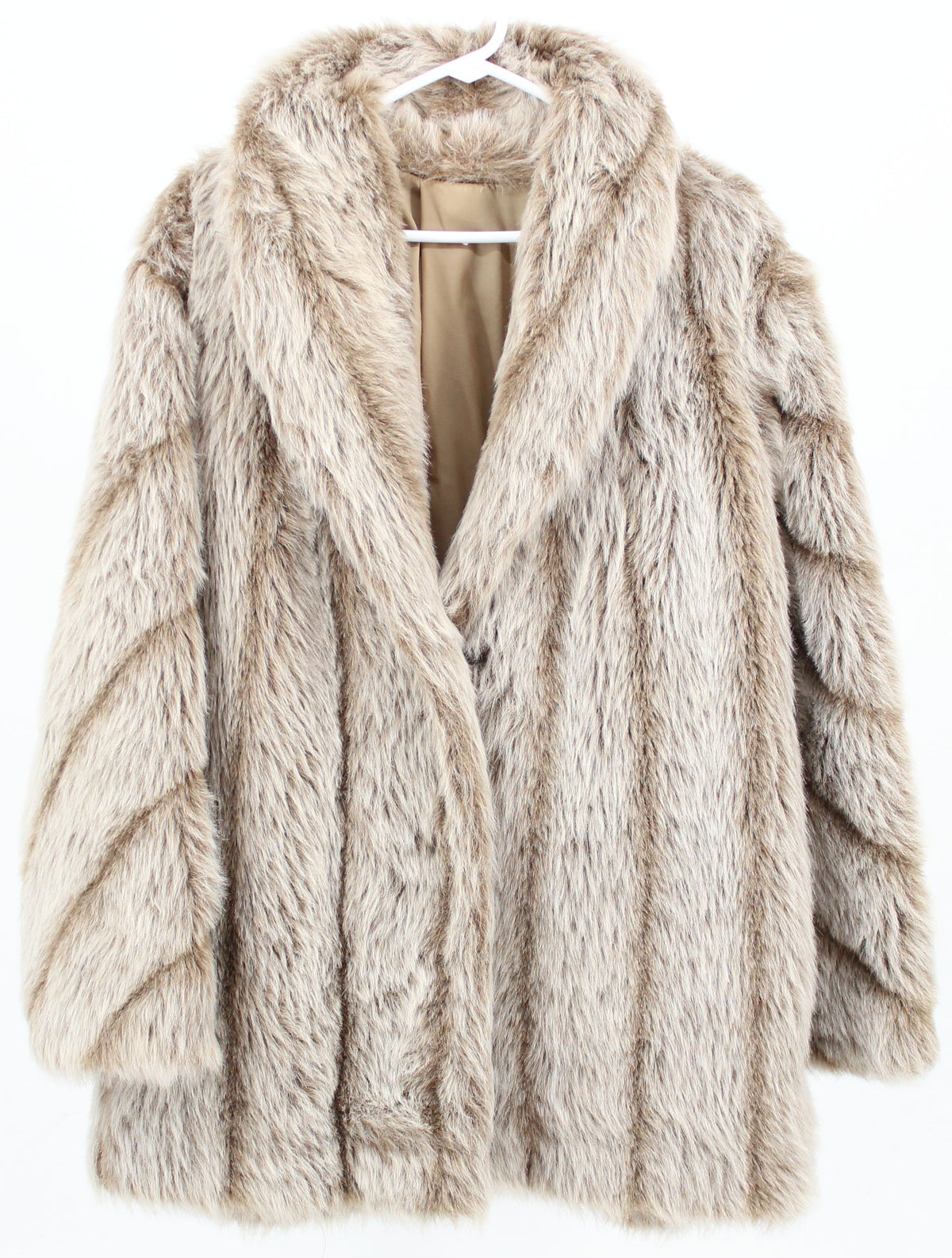 Blair Striped Brown and Beige Mid Faux Fur Coat