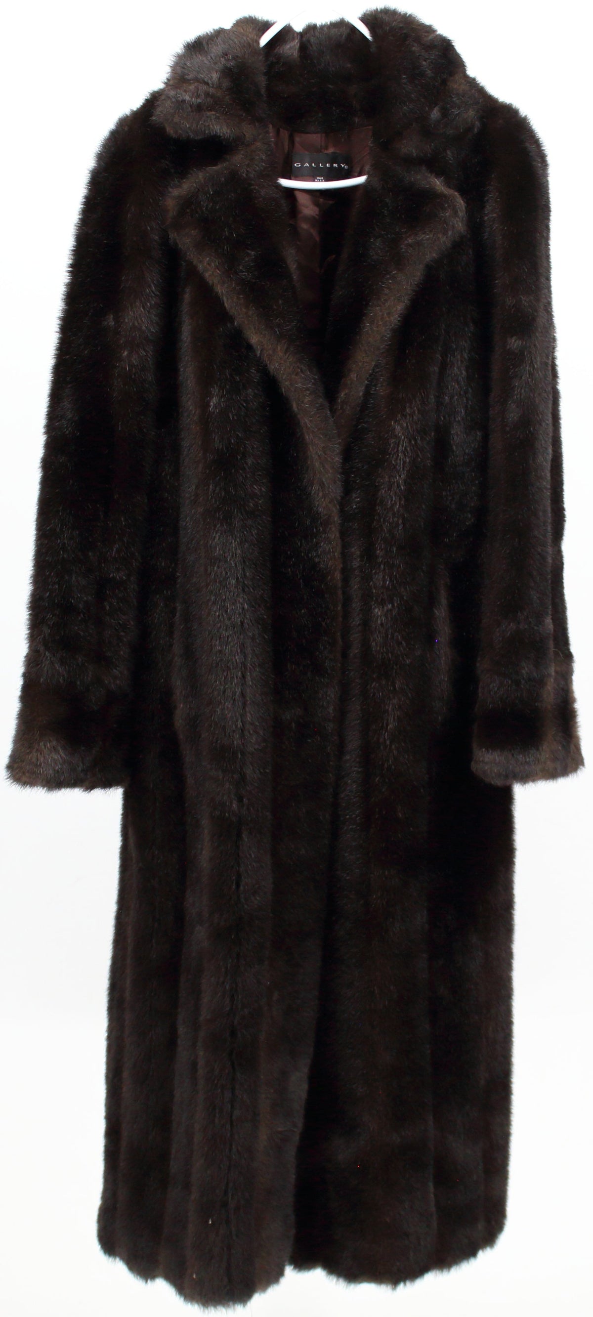 Gallery Long Dark Brown Faux Fur Coat