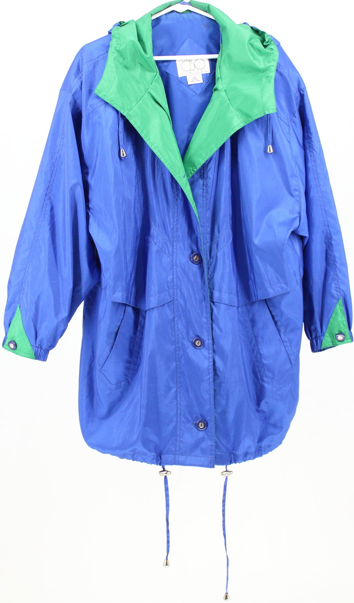 CBO New York Cross Strap Back Blue and Green Hooded Mid Coat
