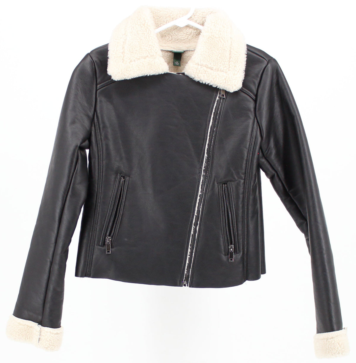 Shop Wild Fable Vegan Black Leather Biker Jacket With Off White Sherpa  Lining