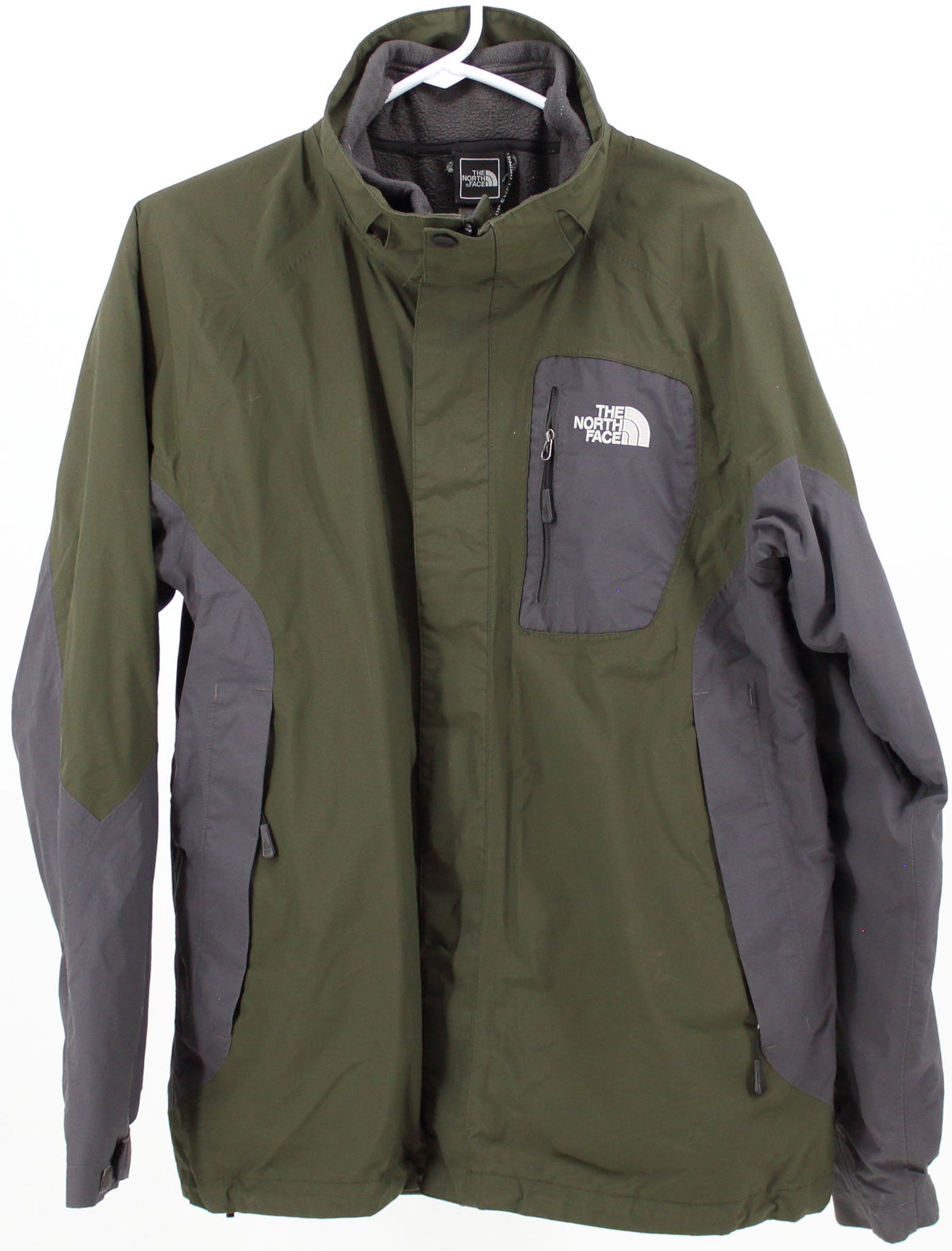 The North Face Military Green and Grey Nylon Jacket with Removable Fleece Lining