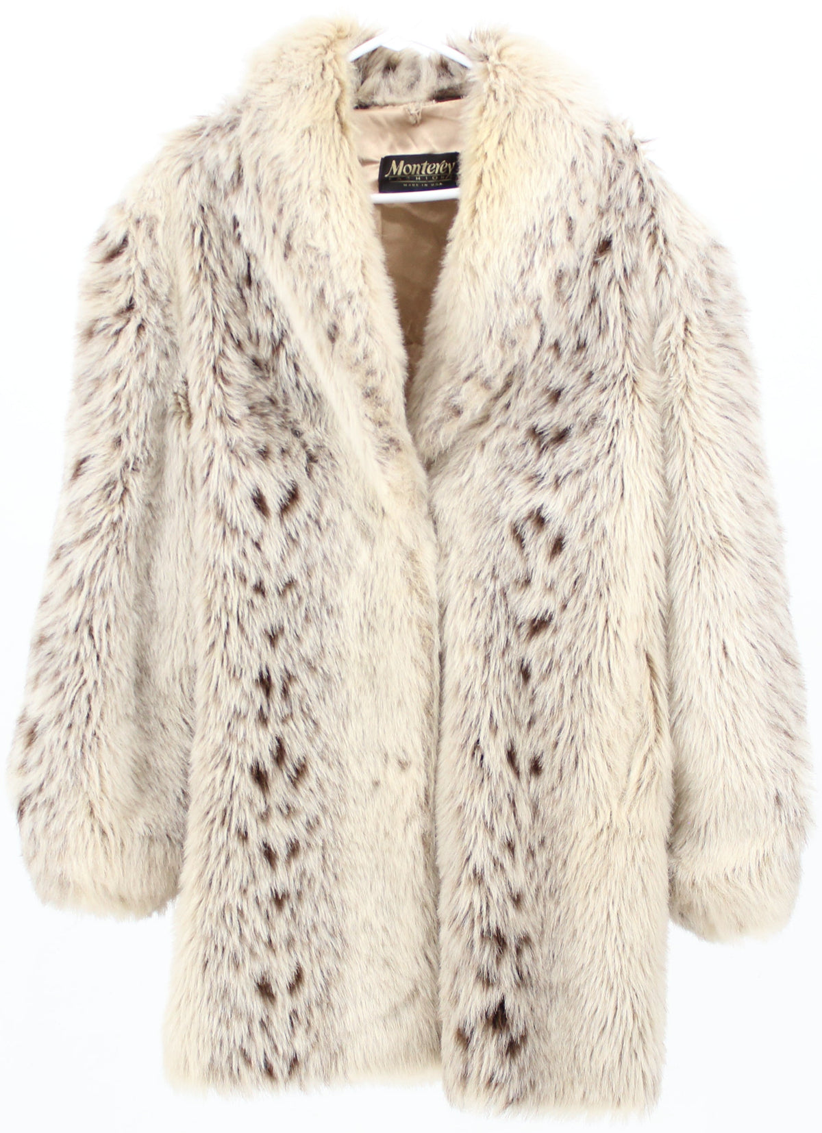 Monterey Fashions Mid Off White and Brown Faux Fur Coat