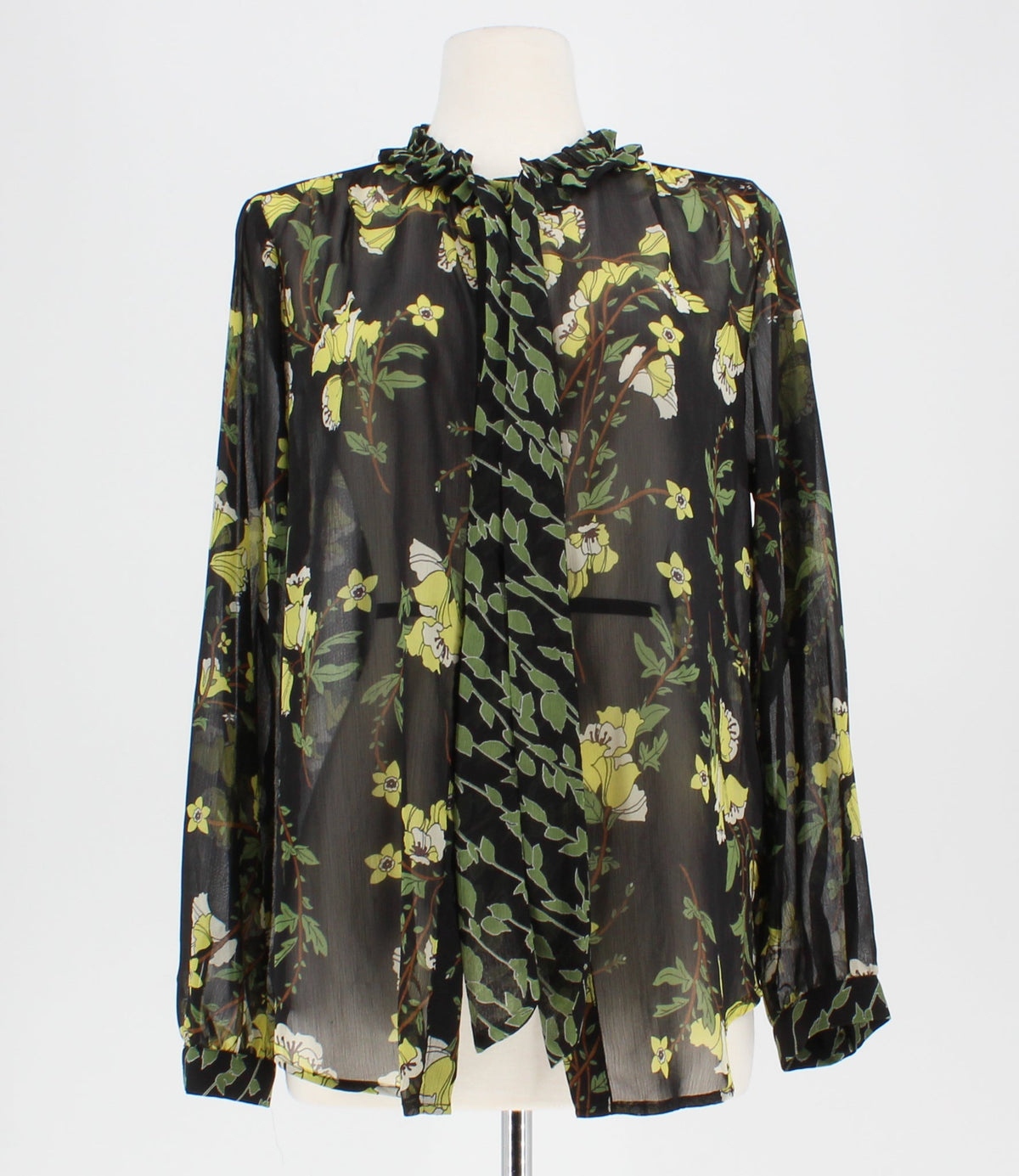 WHO WHAT WHERE Floral Tie Long-sleeved Blouse