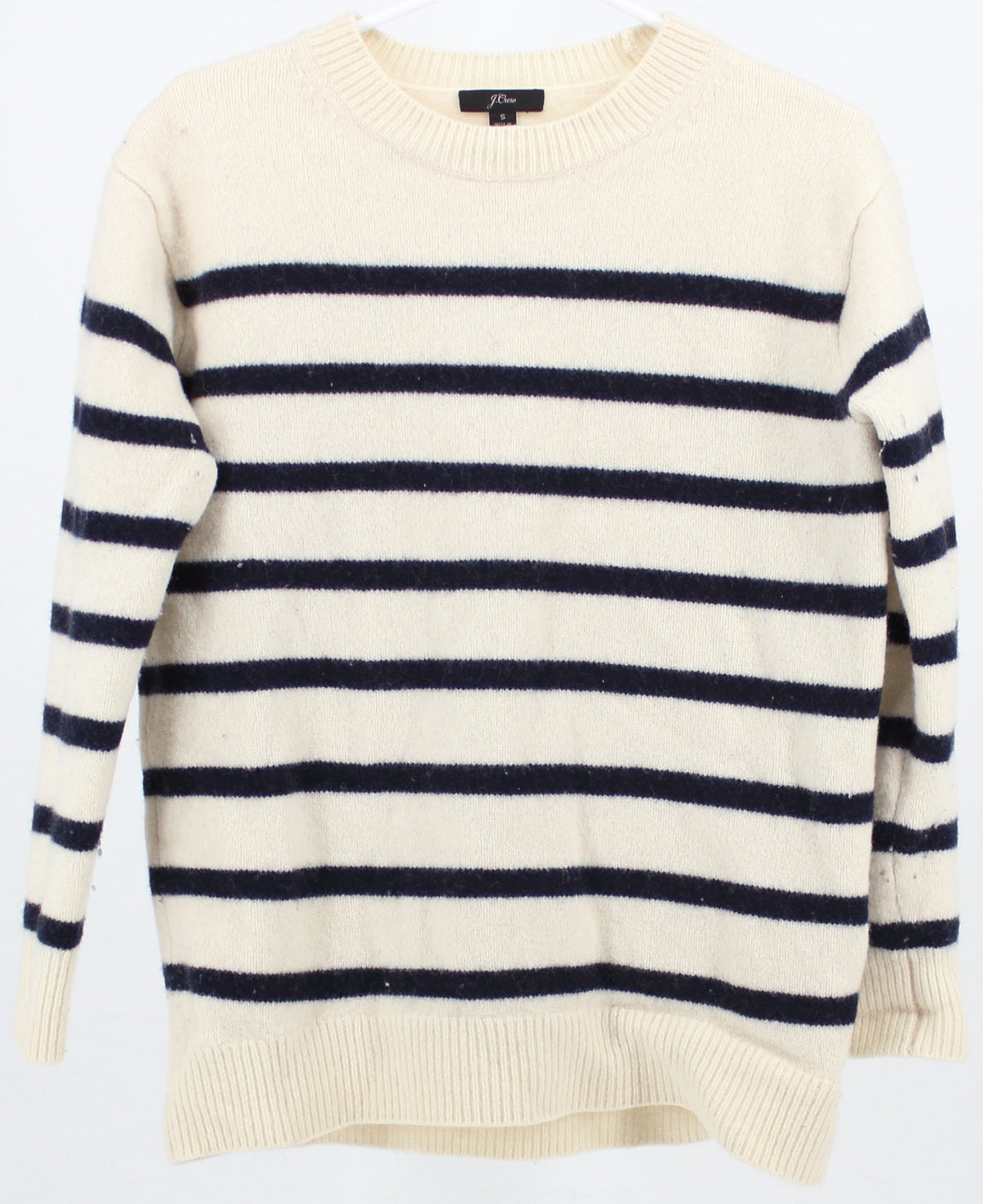 J Crew Off White and Navy Blue Striped Sweater