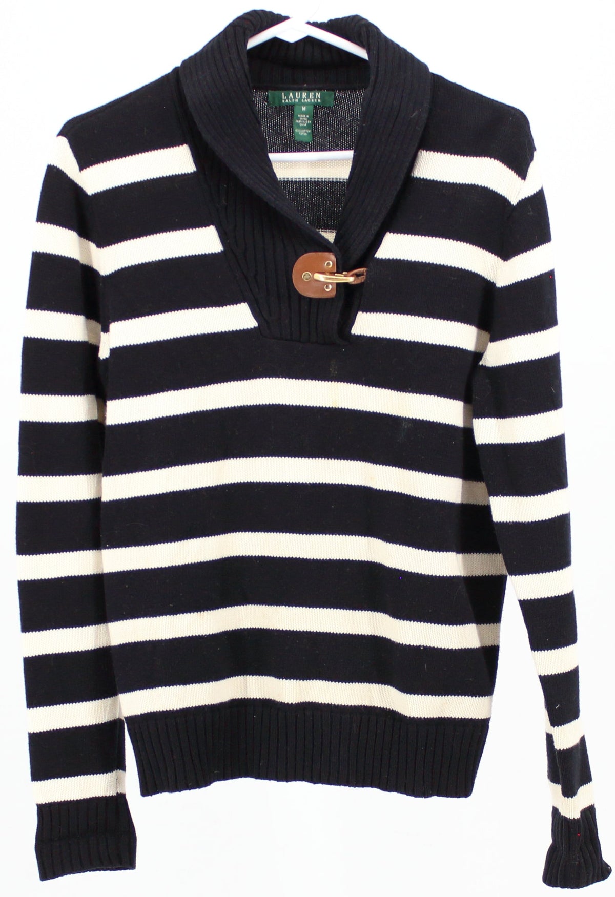 Ralph Lauren Black and OffWhite Striped V Neck Sweater