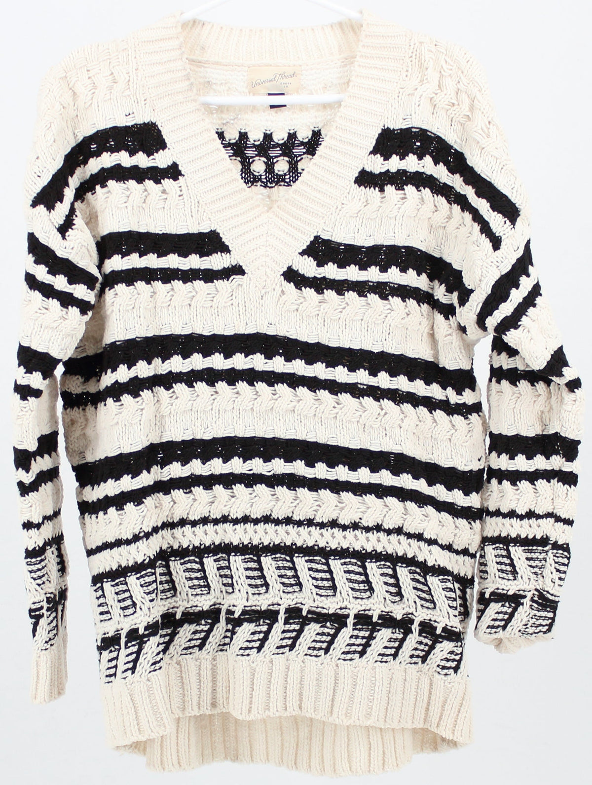 Universal Thread Black and Off White Stripes V Neck Sweater