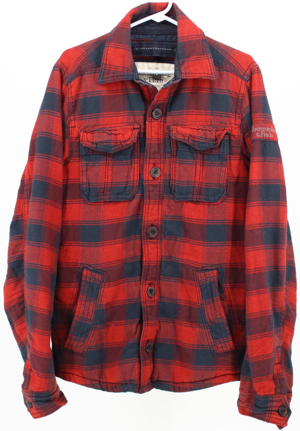 Abercrombie & Fitch Red and Navy Blue Plaid Flannel Shirt