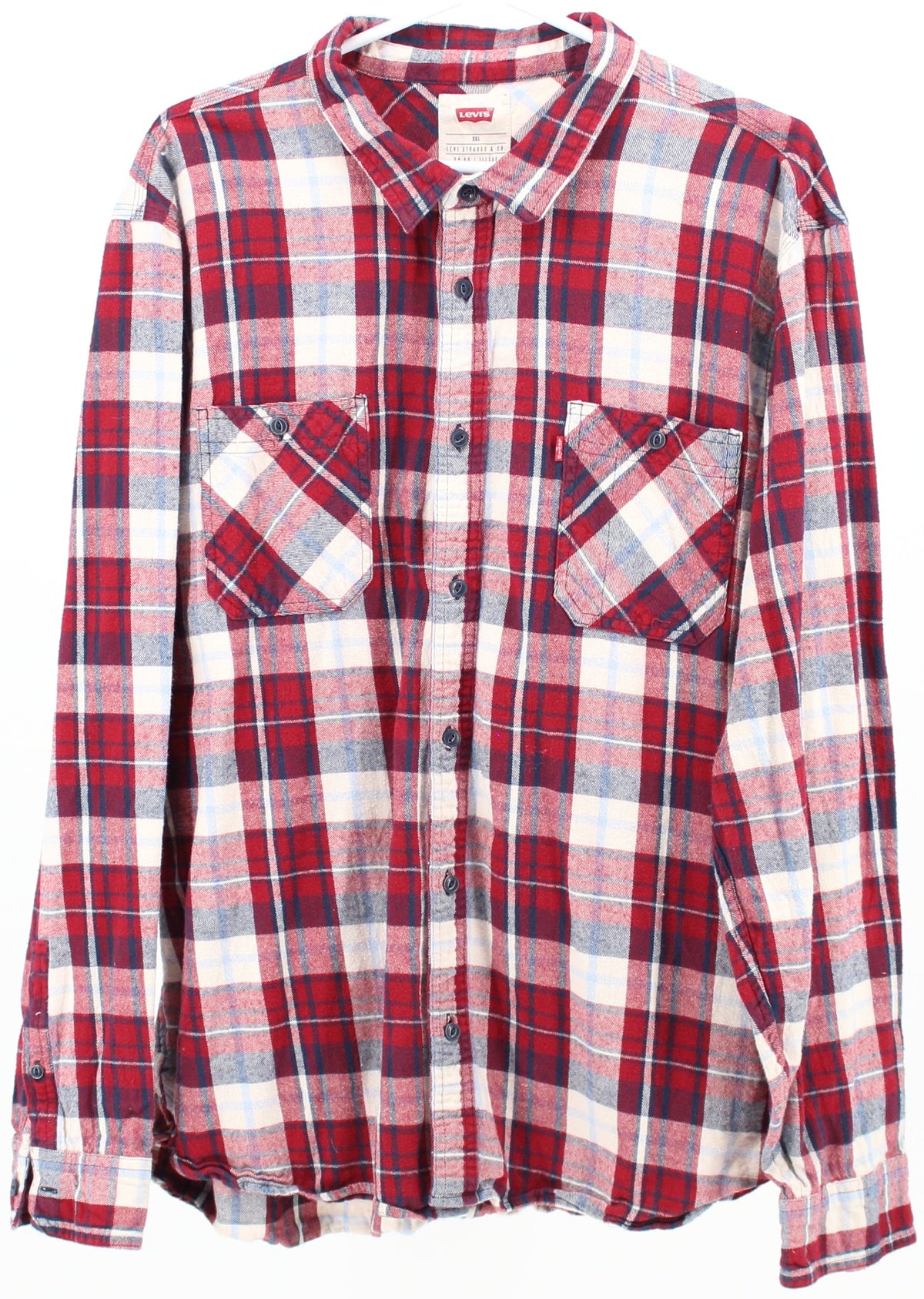 Levis Red Navy Blue and White Plaid Flannel Shirt