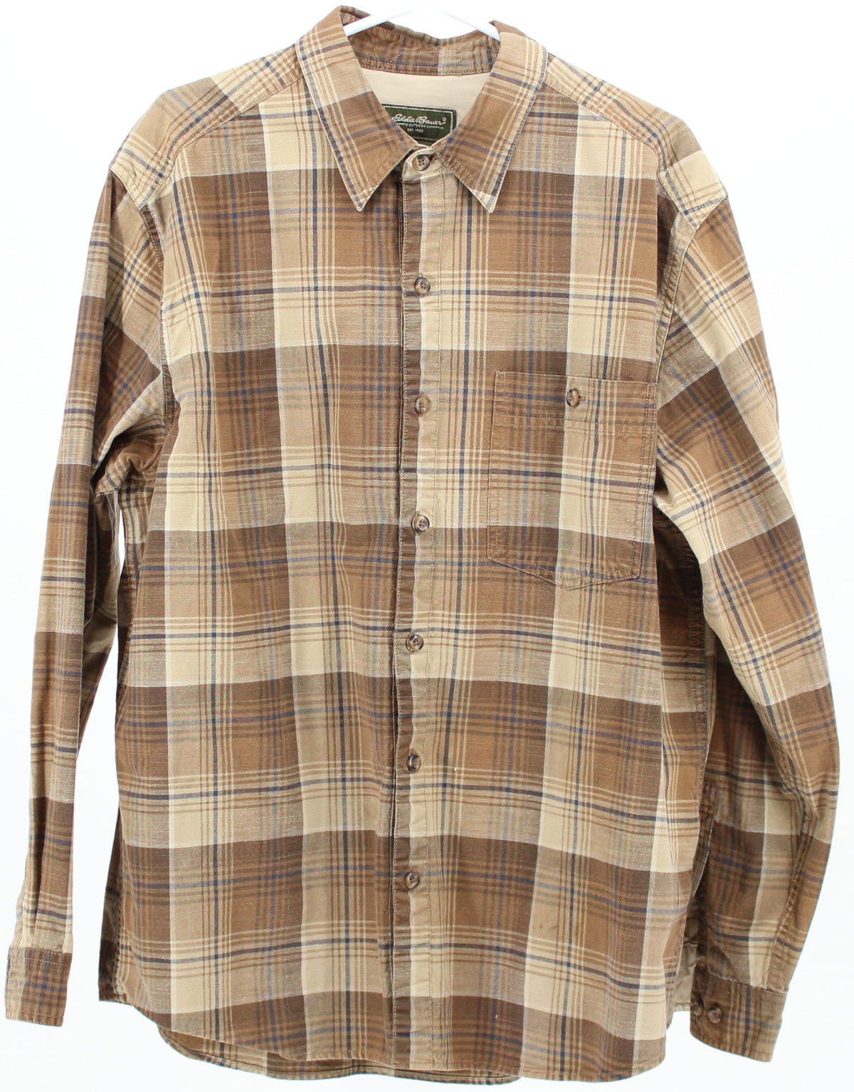 Columbia Beige Brown and Blue Plaid Shirt