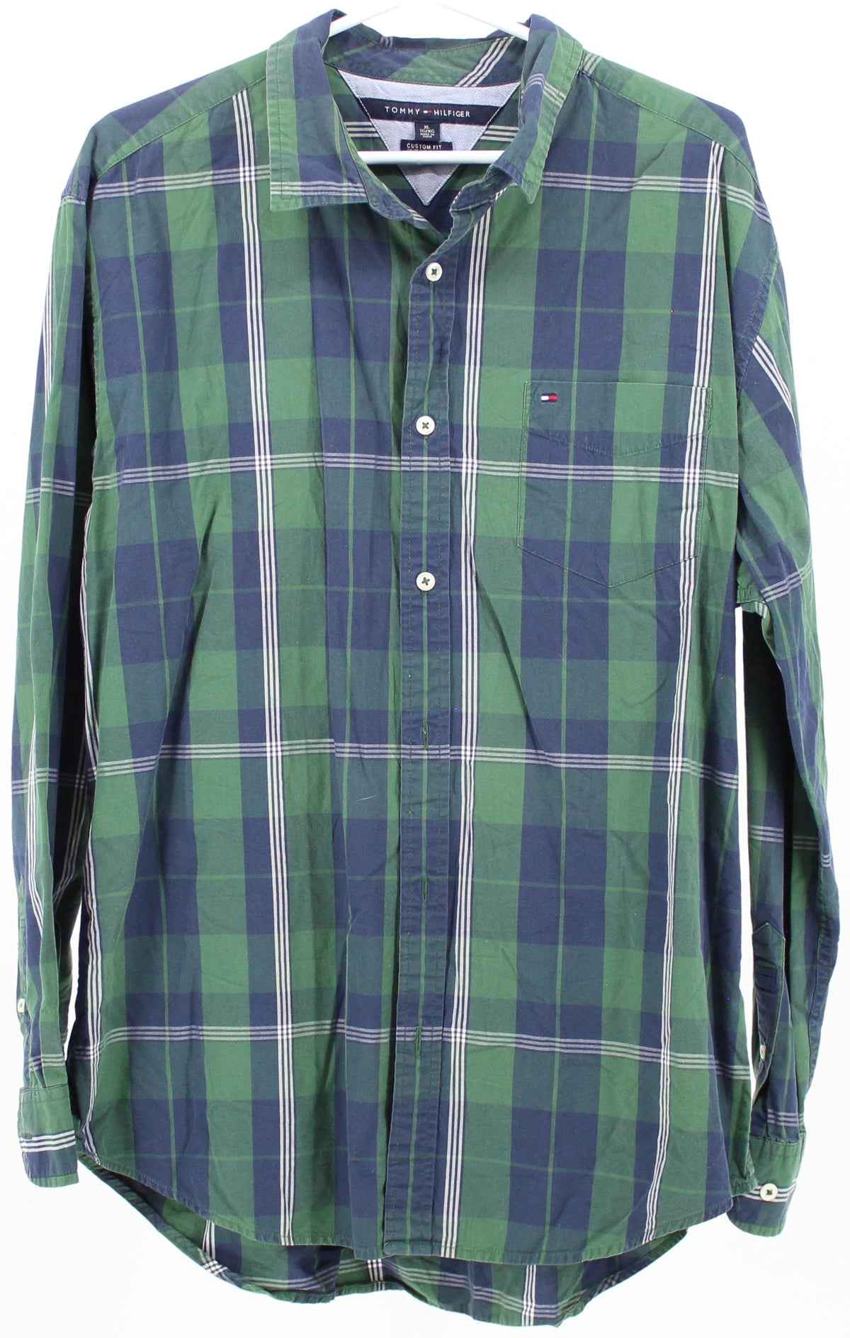 Tommy Hilfiger Blue Green and White Plaid Shirt