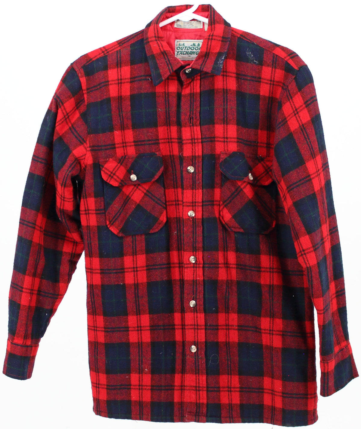Outdoor Exchange Navy Blue Red and Green Plaid Shirt