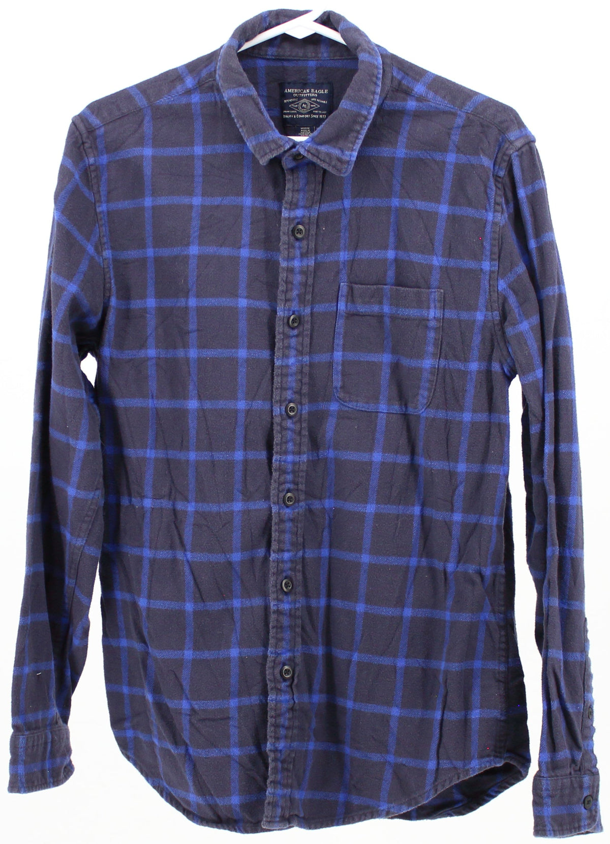 American Eagle Outfitters Black and Blue Plaid Flannel Shirt