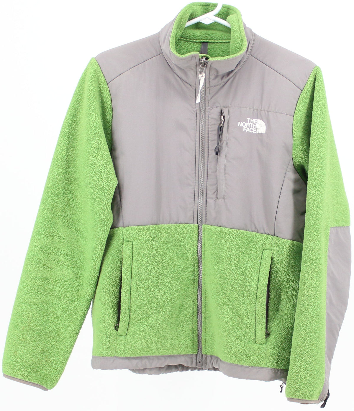 The North Face Women's Apple Green and Grey Fleece and Nylon Jacket