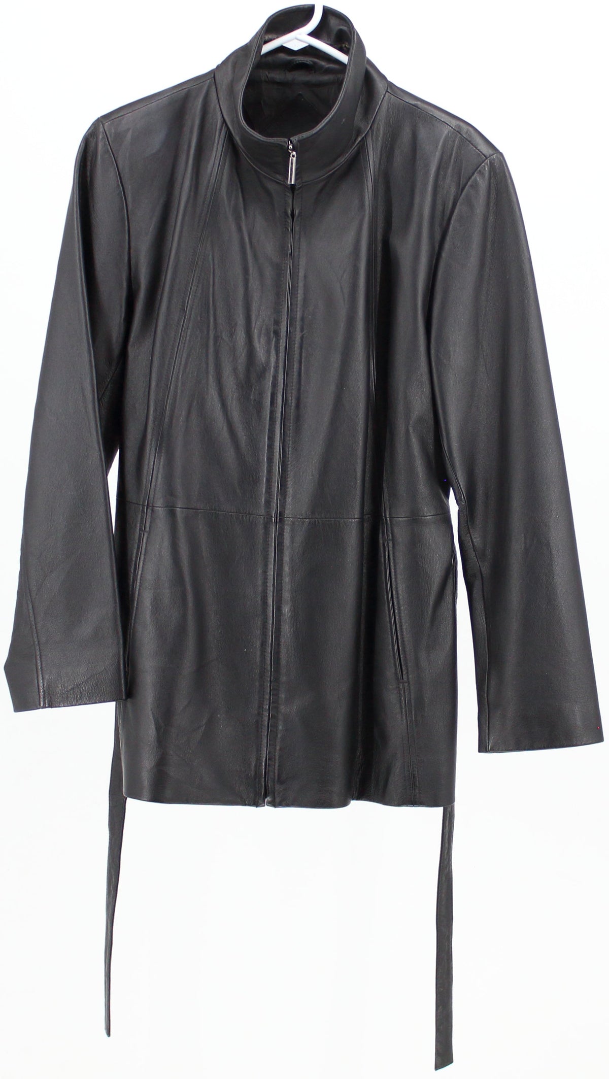 Worthington Black Leather Jacket With Waist Belt