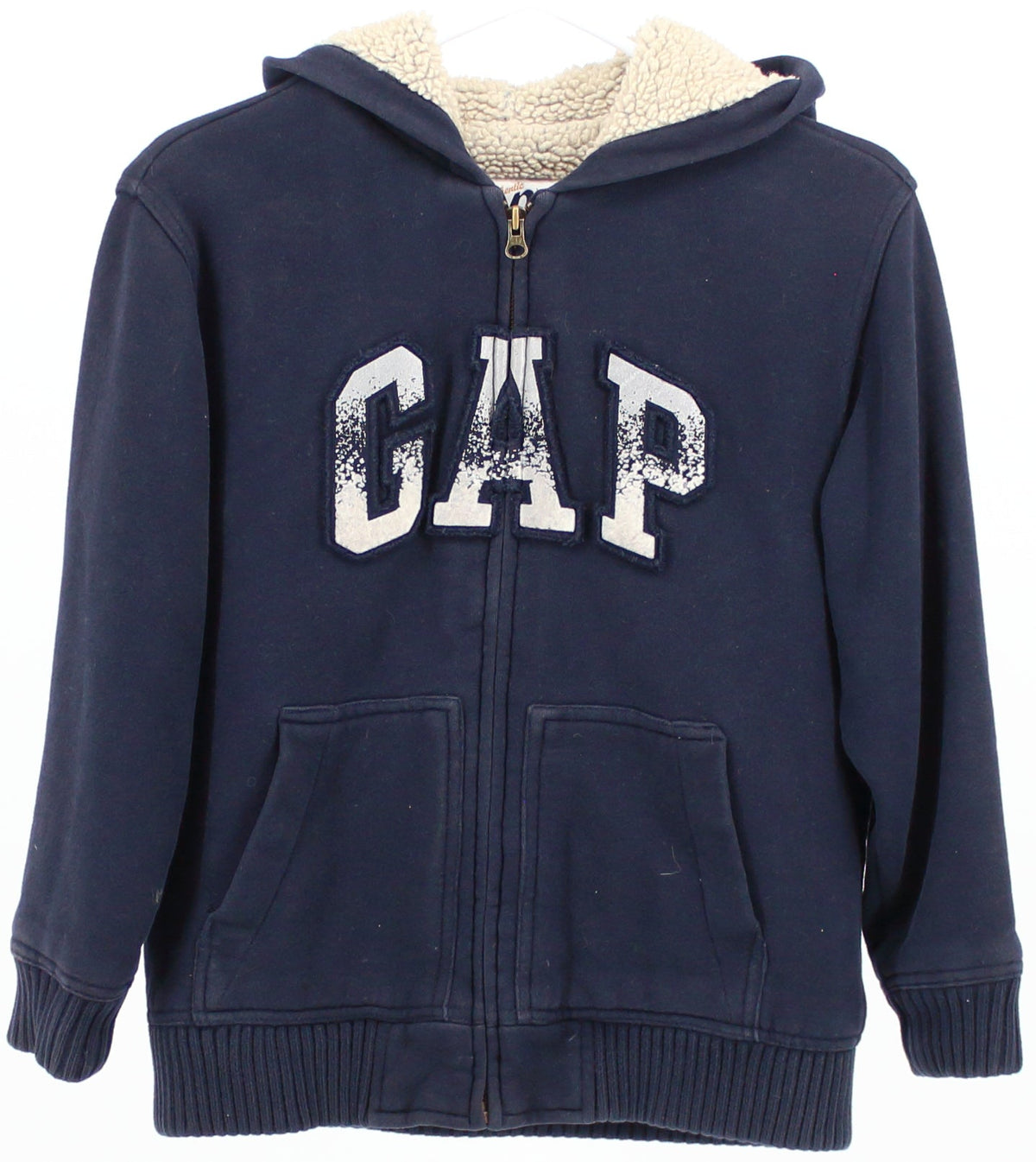 Gap Navy Blue Logo Front Sherpa Lined Sweatshirt