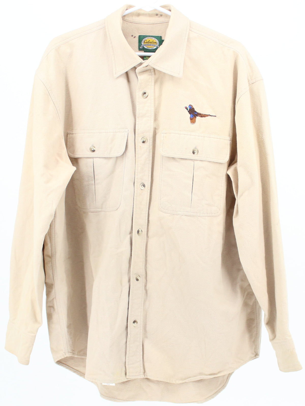 Cabela's Outdoor Gear Embroidered Bird Beige Flannel Shirt