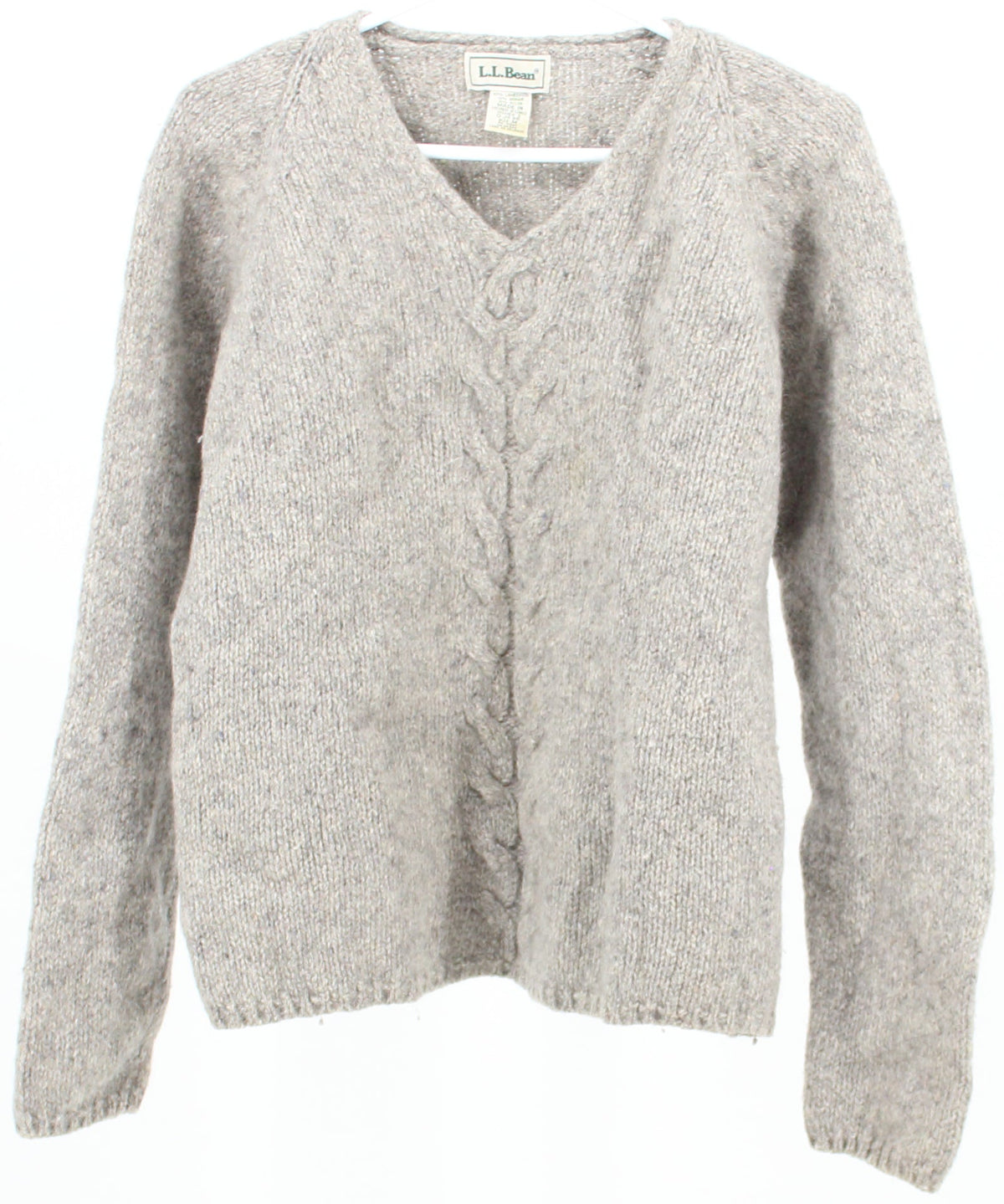 L.L.Bean Grey V Neck Jacquard Knit Sweater