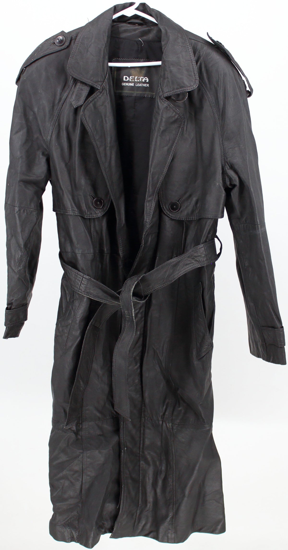 Delta Black Leather Trench Coat