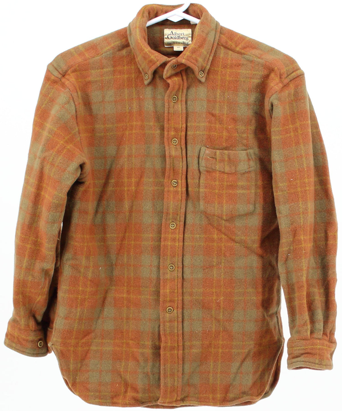 Albert Goldberg Green and Brown Plaid Flannel Shirt