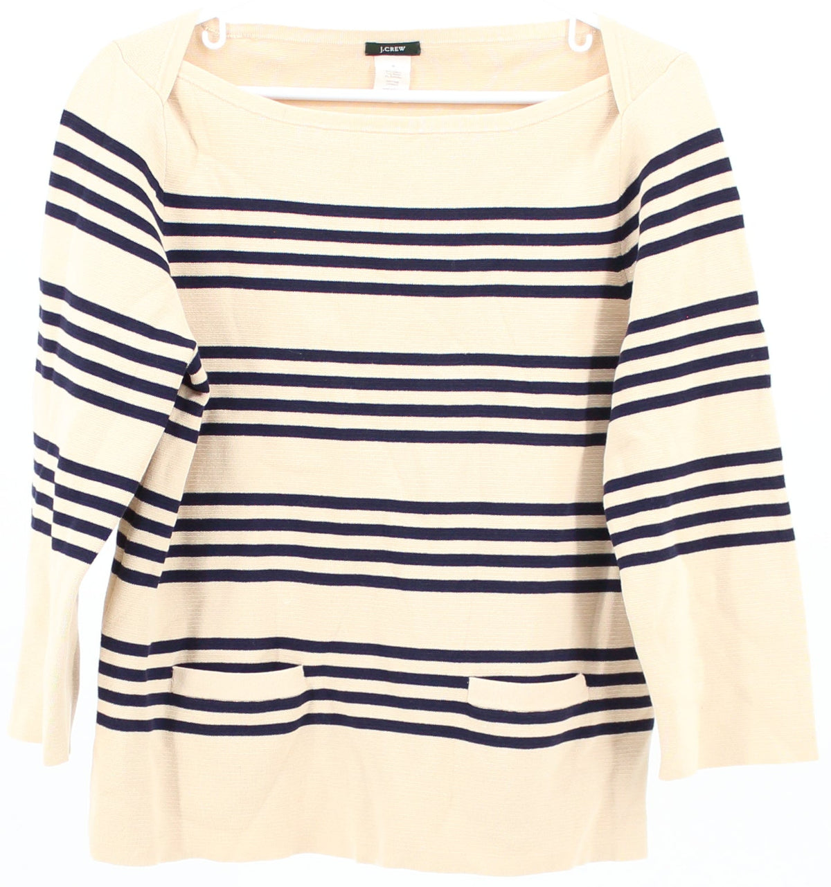J Crew Cream and Navy Blue Striped Knit Blouse