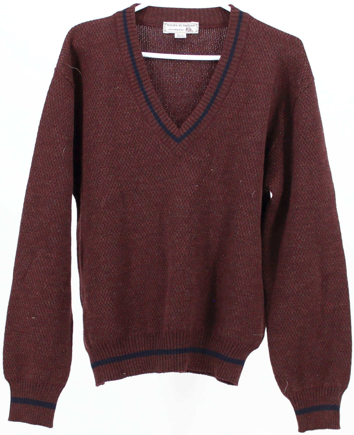 Tricots St. Raphael Burgundy Wool V Neck Sweater