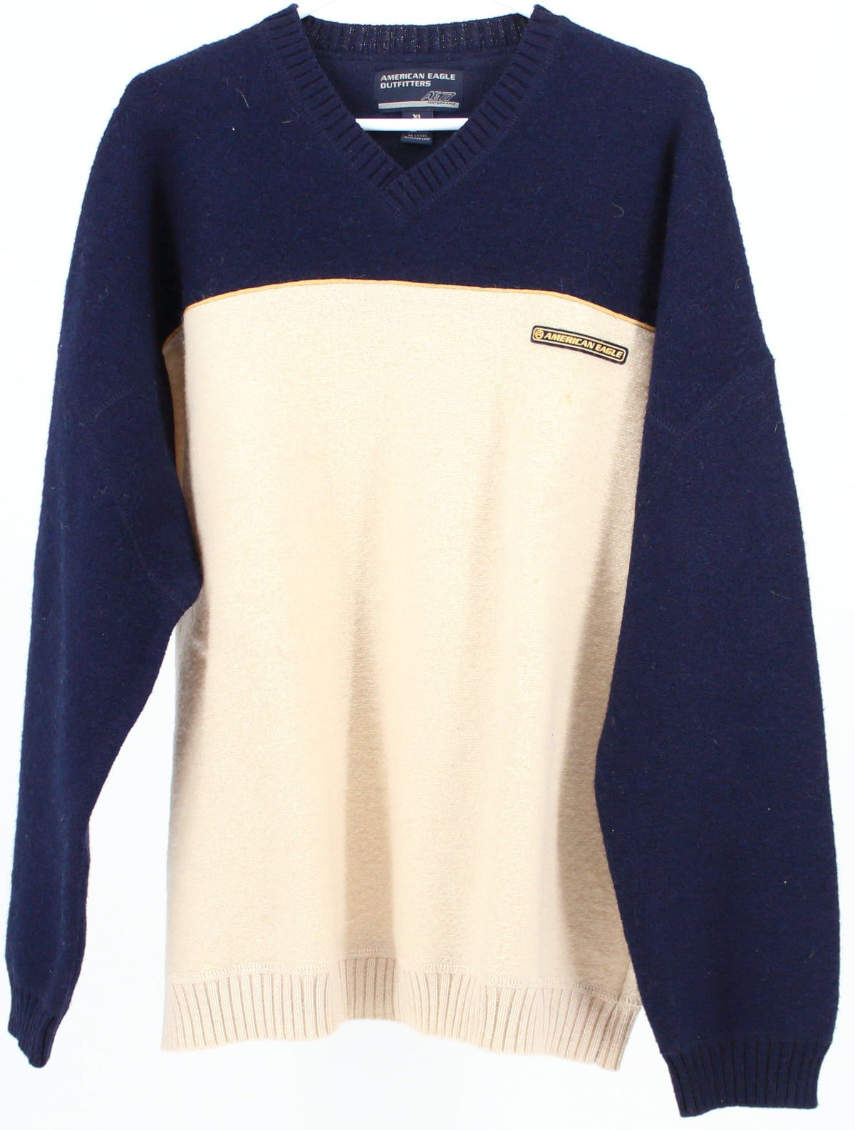 American Eagle Outfitters Cream and Navy Blue Wool Sweater