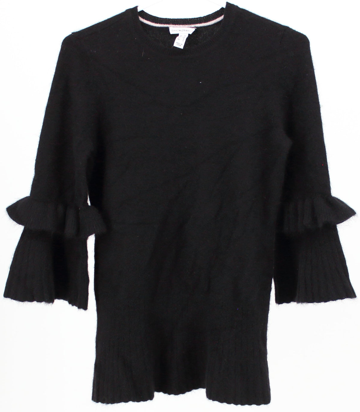 Isaac Mizrahi Live! Black Cashmere Sweater With Ruffles on Sleeves
