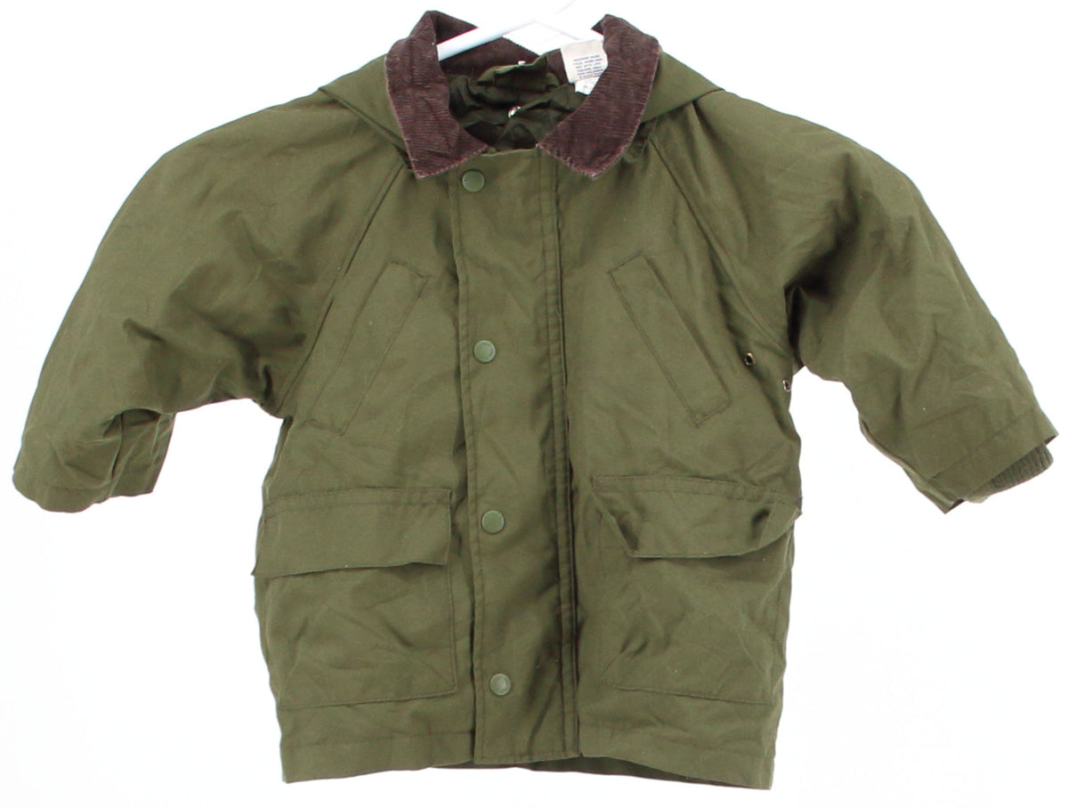 Baby Gap Military Green Parka With Brown Corduroy Collar