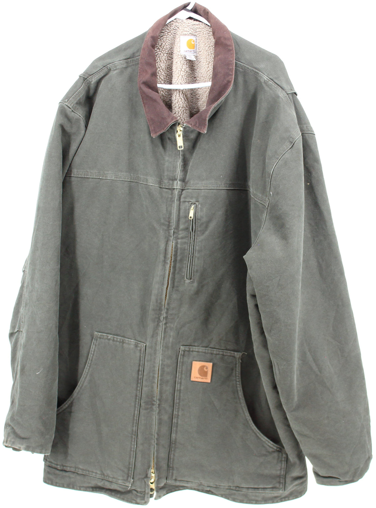 Carhartt Green Jacket With Brown Collar