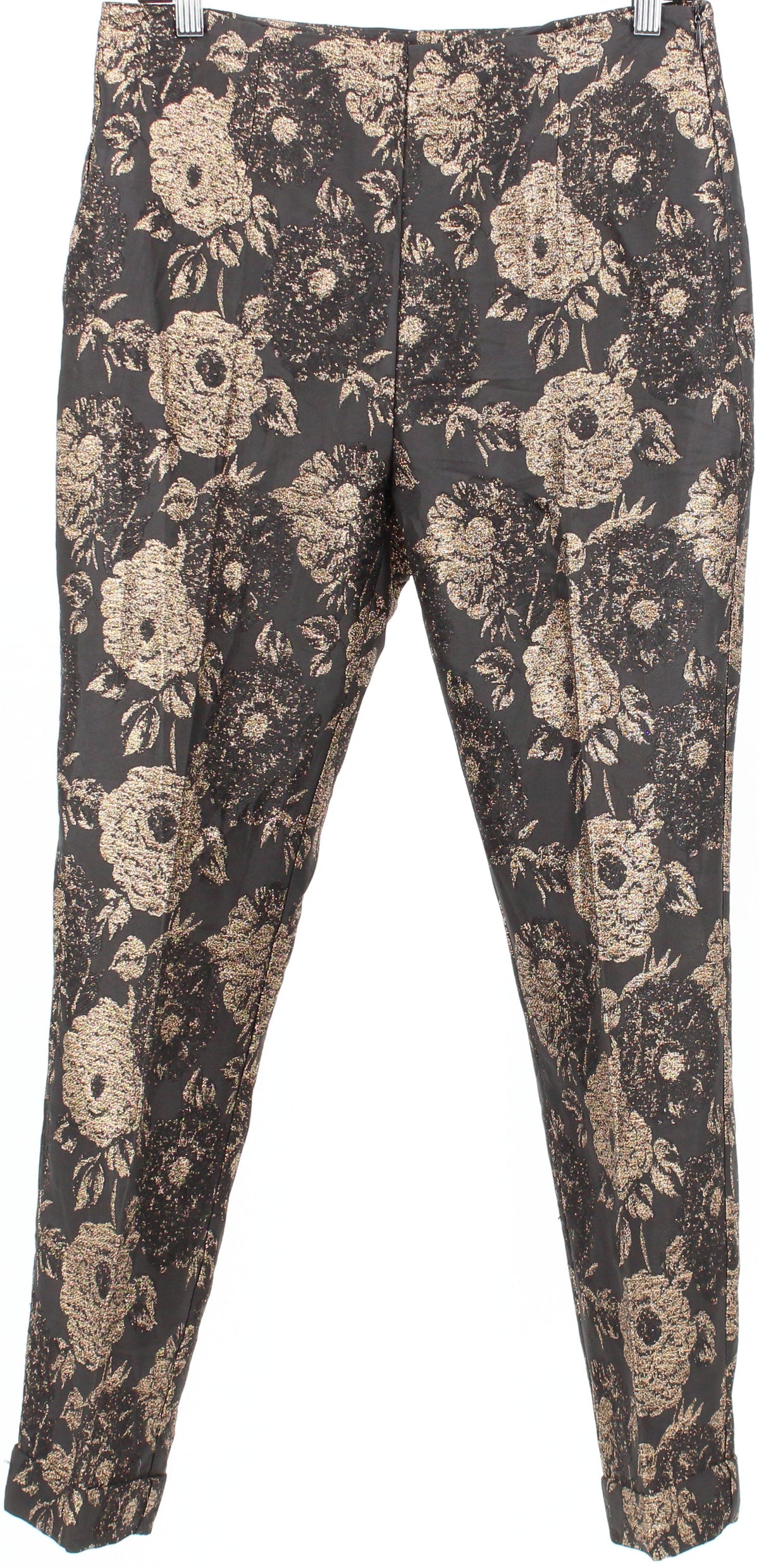 Zara Black and Gold Jacquard Pants