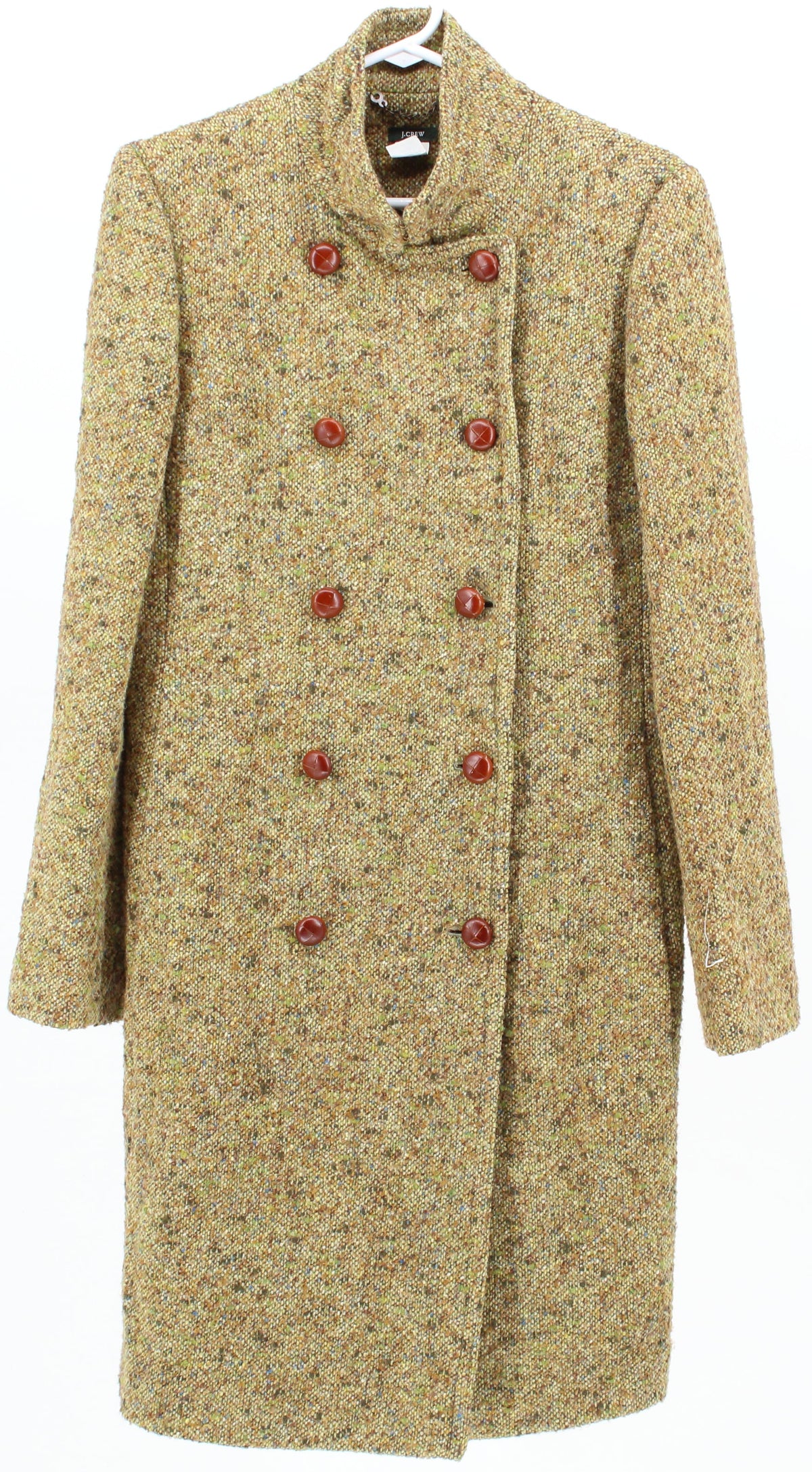 J Crew Green Wool Coat With Brown Buttons