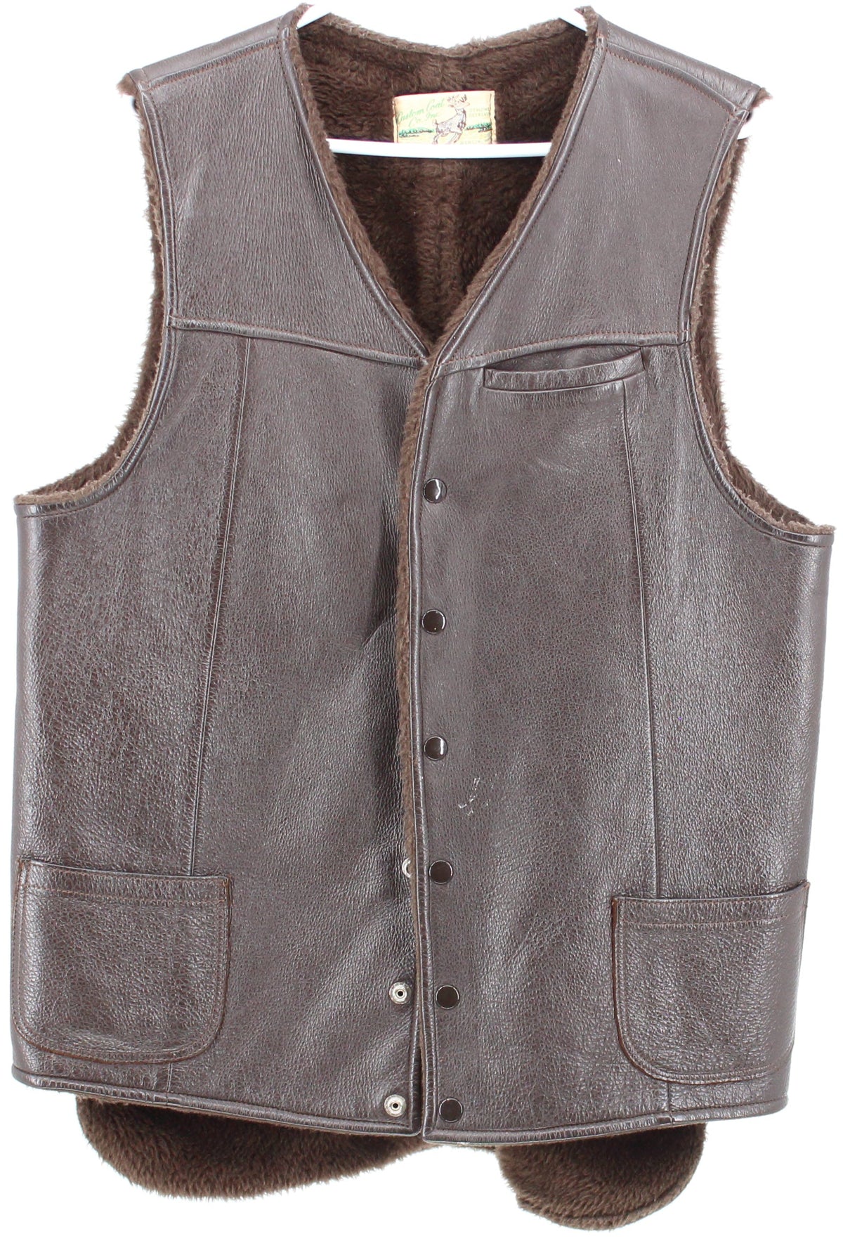 Custom Coats Co. Inc. Brown Leather Fur Lined Vest