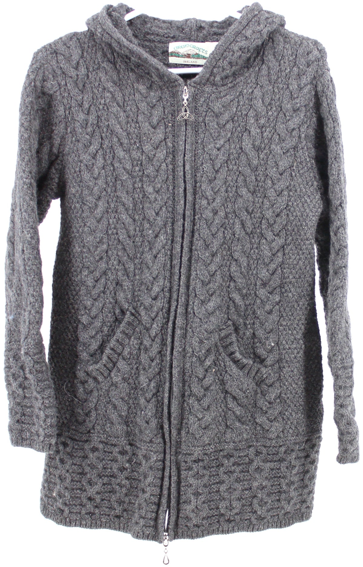 Aran Crafts Grey Hooded Zip Sweater