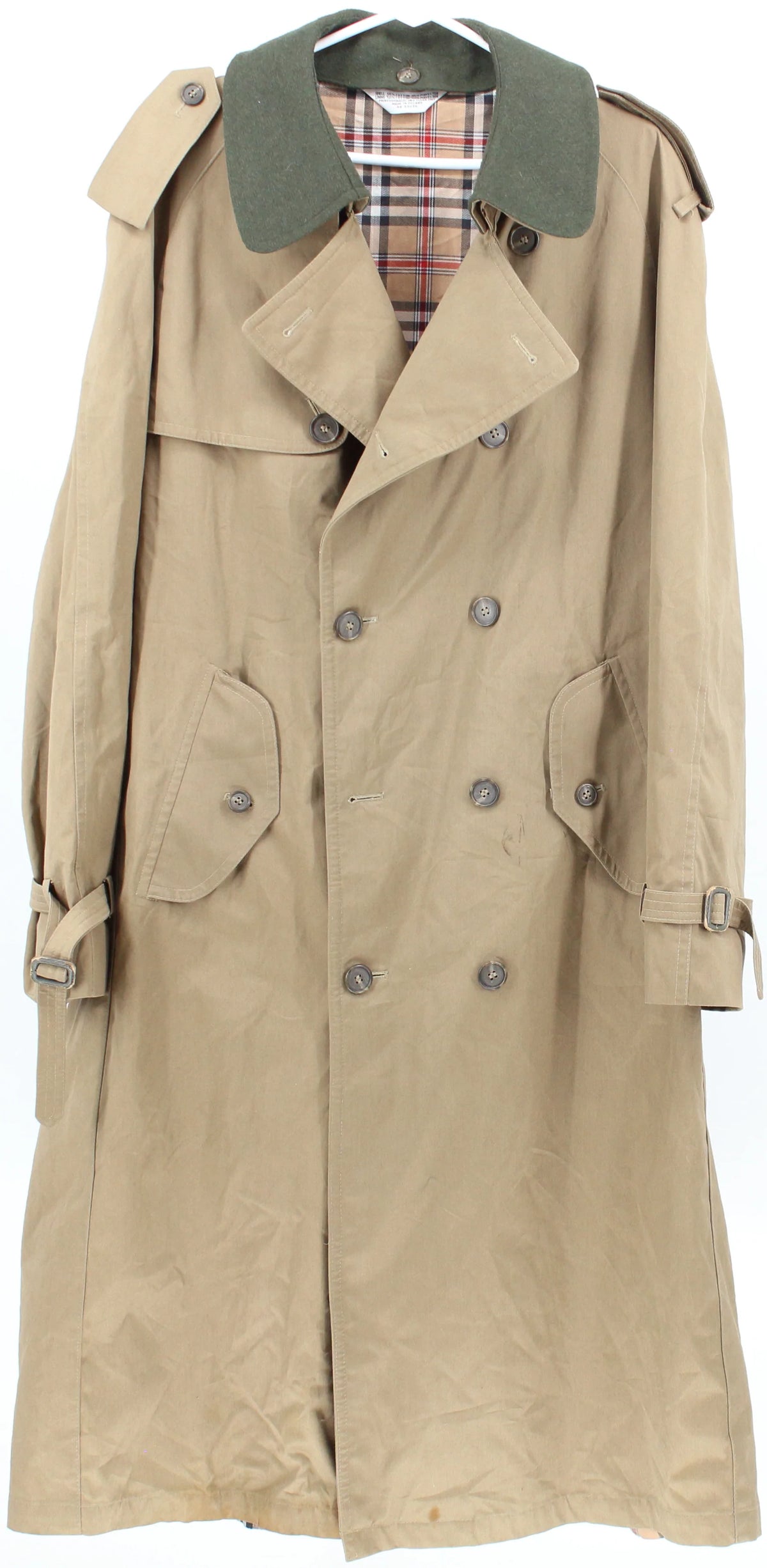 Beige Trench Coat With Green Collar