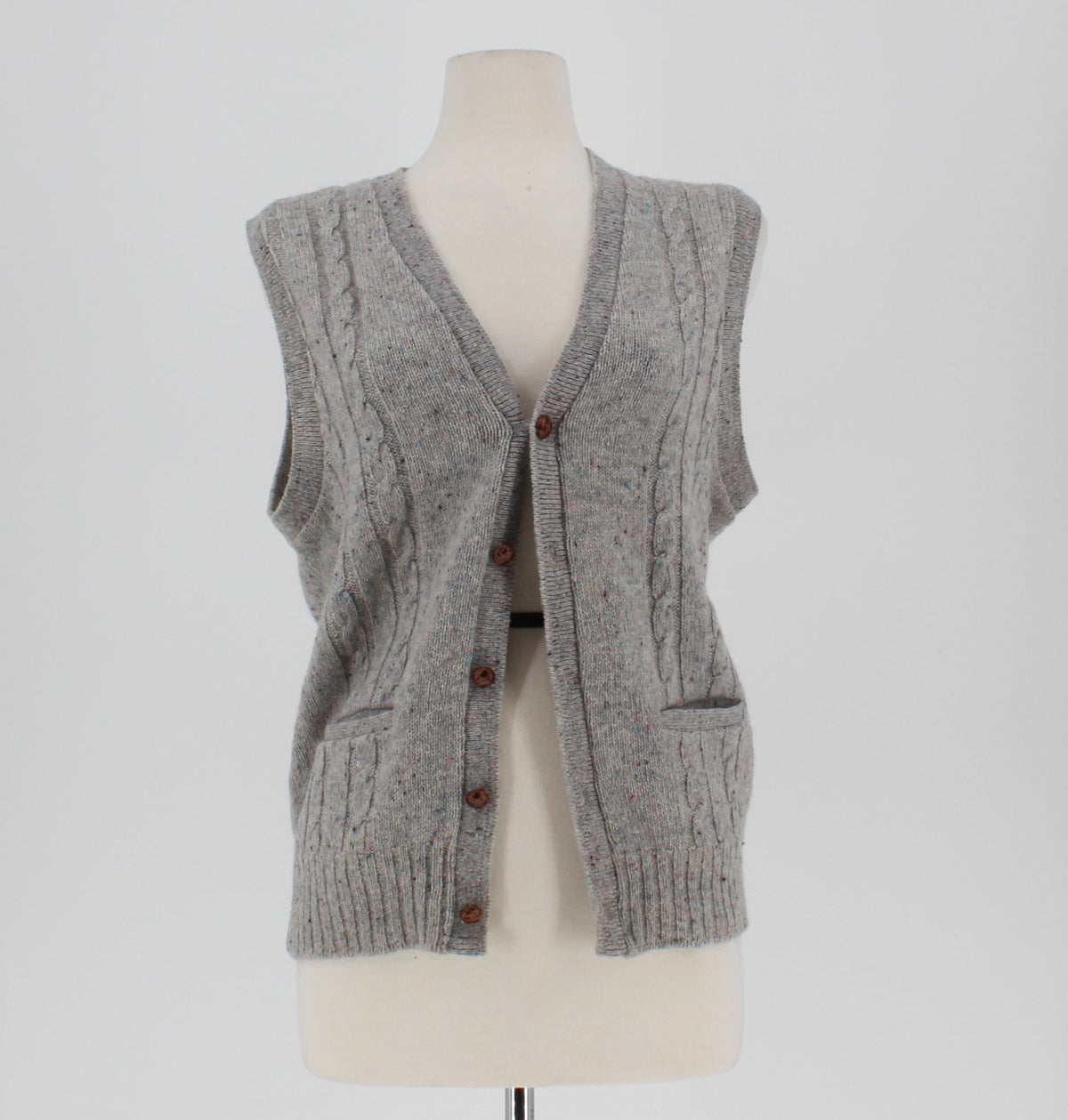 Country Square By Jantzen-Button Down Cable Knit Vest