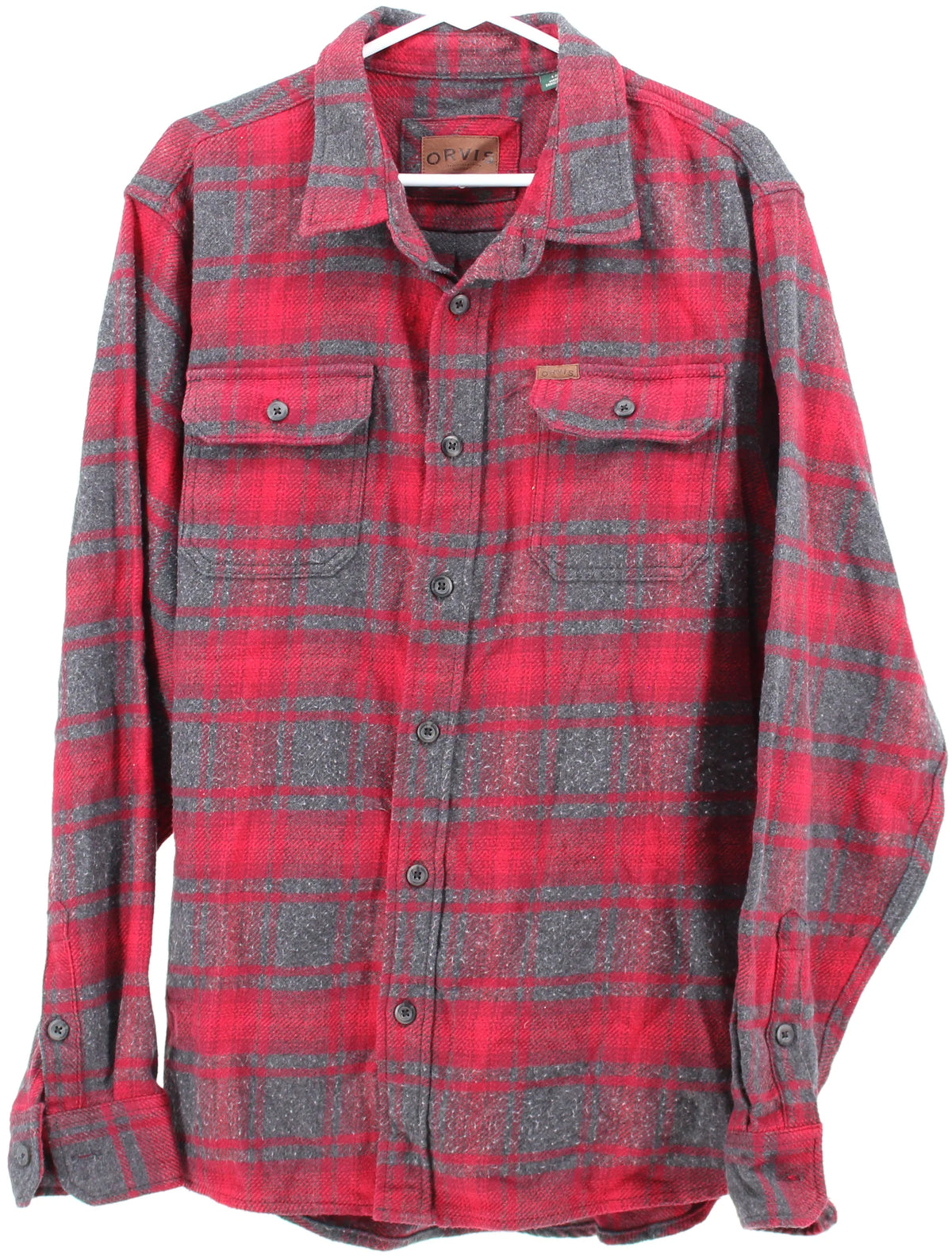 Orvis Red and Grey Plaid Flannel Shirt