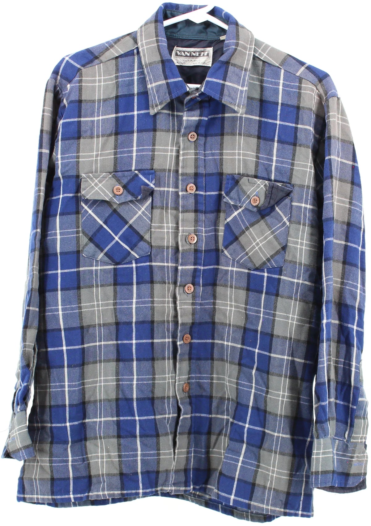 Vanneff Blue and Grey Plaid Flannel Shirt
