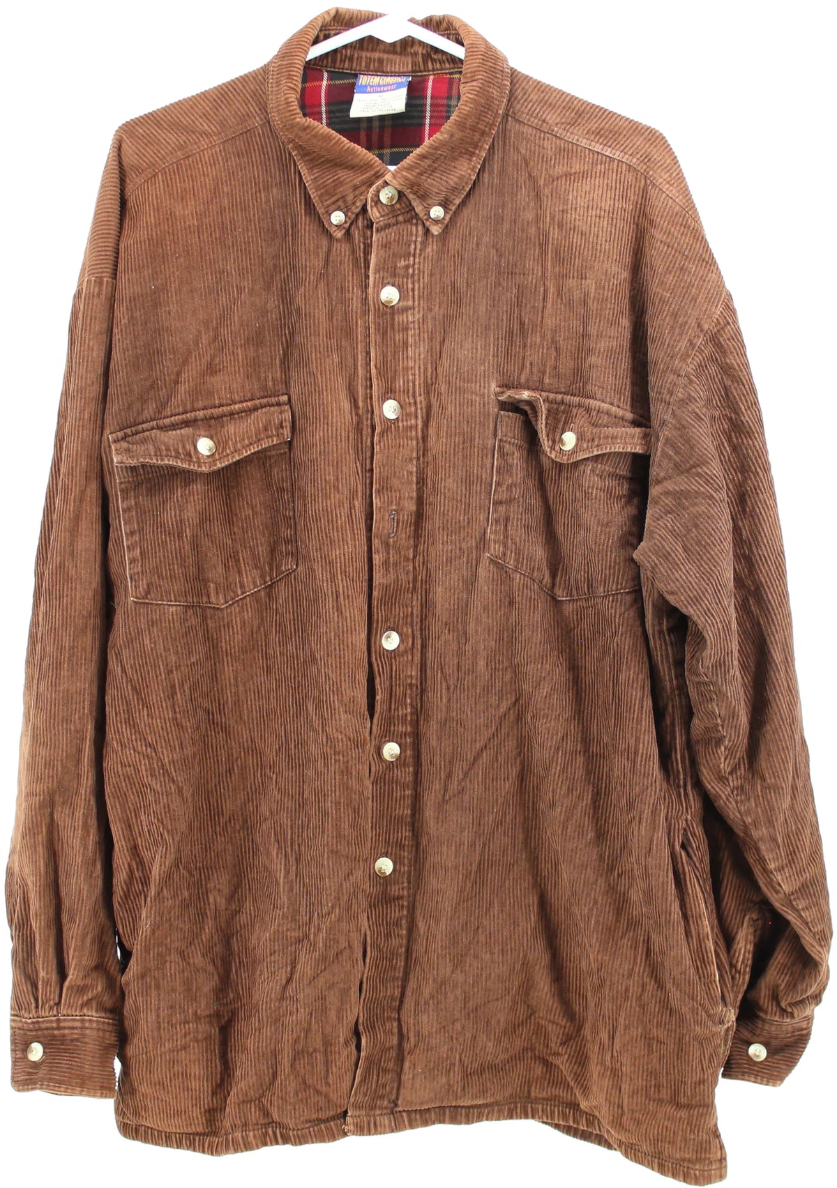 Totem Classics Activewear Brown Corduroy Shirt With Plaid Lining