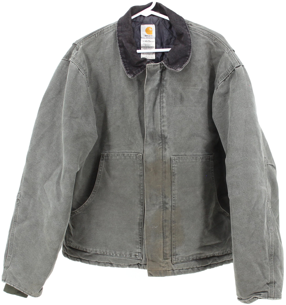 Carhartt Green Quilt Lined Jacket and Black Corduroy Collar